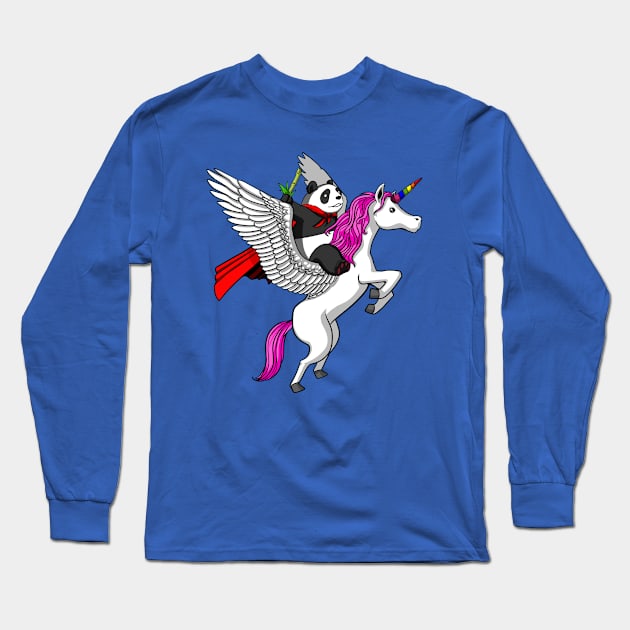 Panda Bear Riding Magical Unicorn Long Sleeve T-Shirt by underheaven